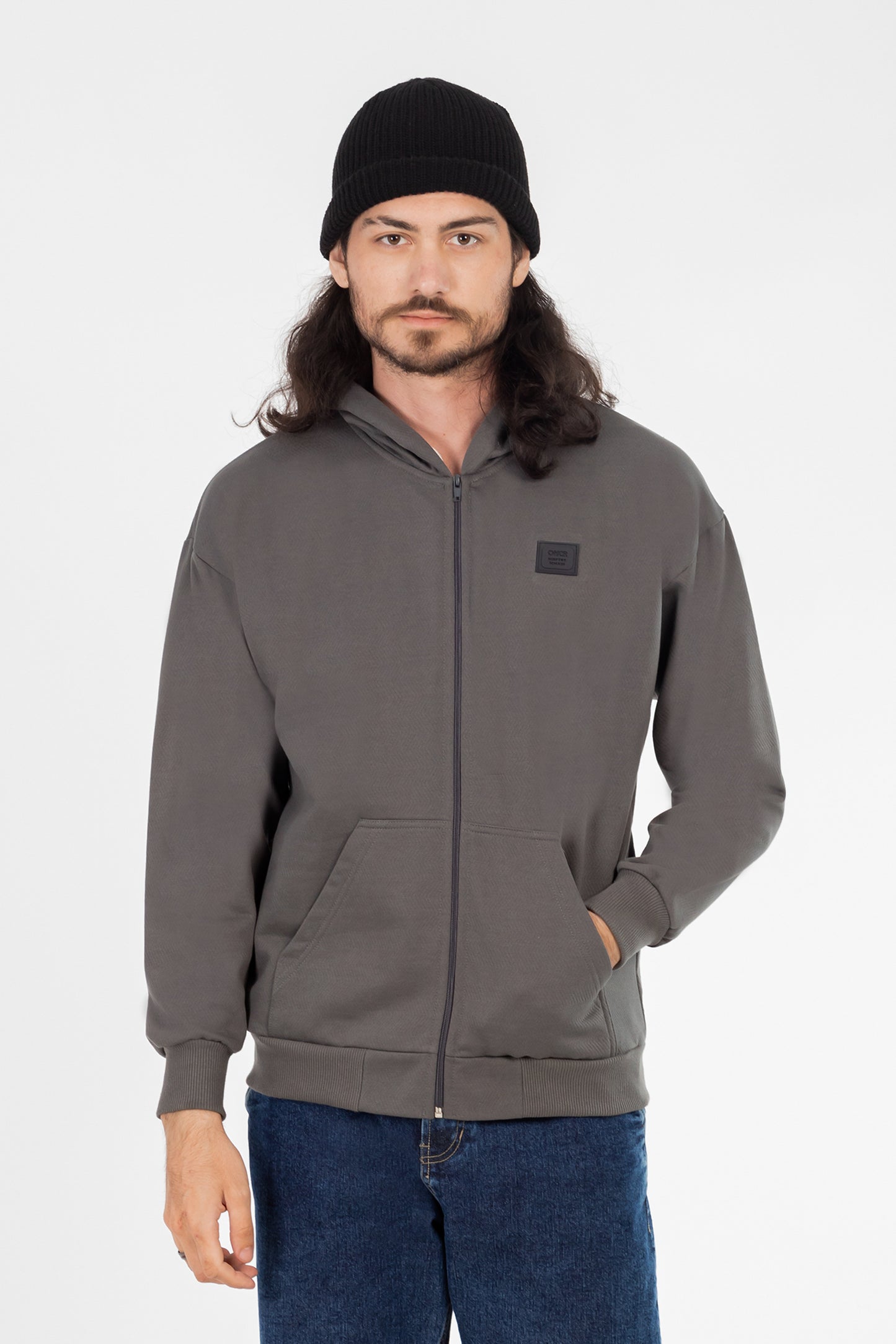 Poleron Full Zipper Fleece Peace Gris Overcore