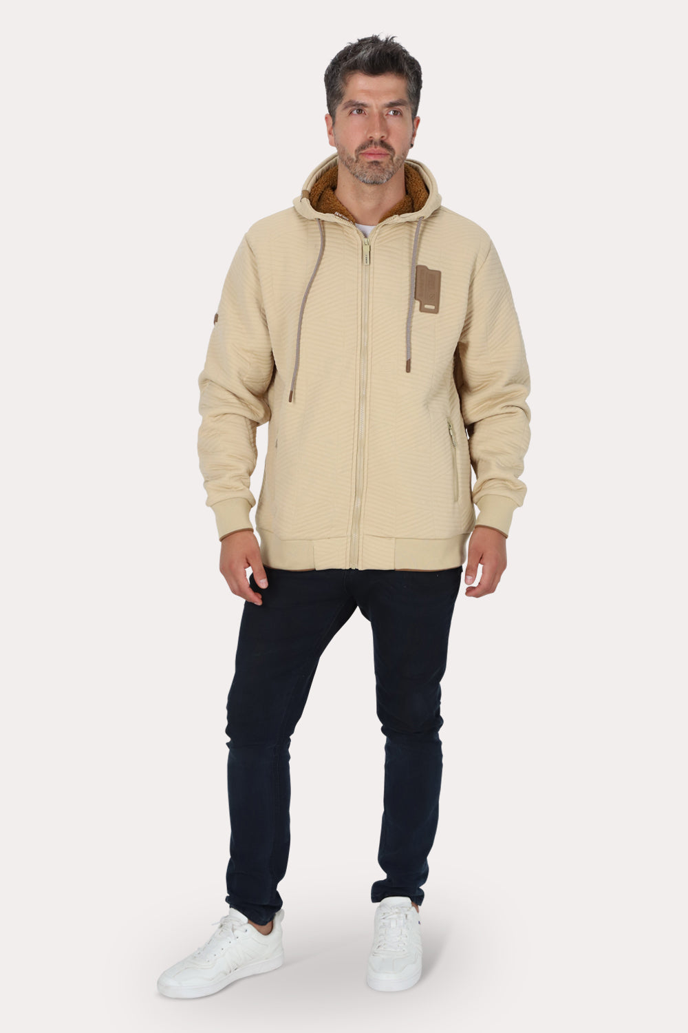 Poleron Full Zipper Jacquard Sherpa Nebula Beige Gangster