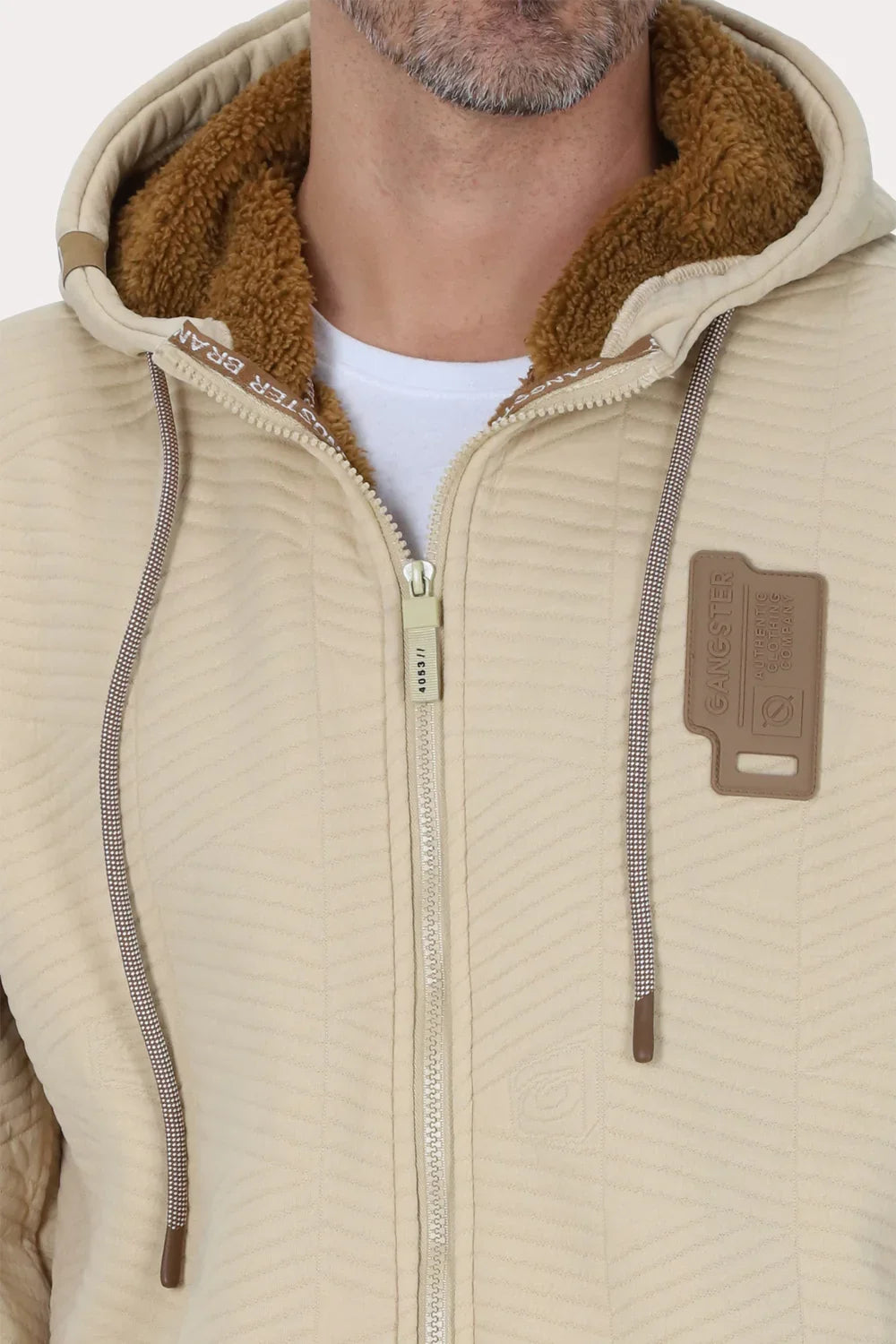 Poleron Full Zipper Jacquard Sherpa Nebula Beige Gangster