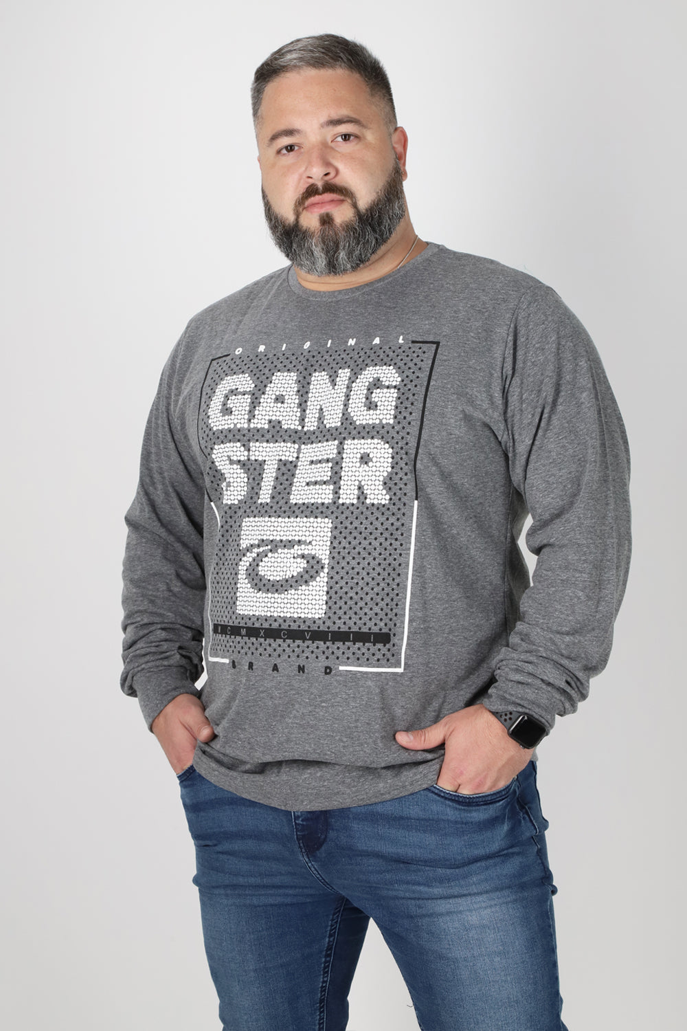 Plus Polera Manga Larga Fore Gris Gangster
