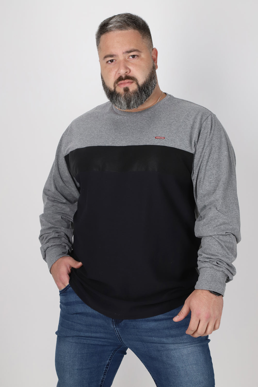 Plus Polera Manga Larga Bond Gris Gangster