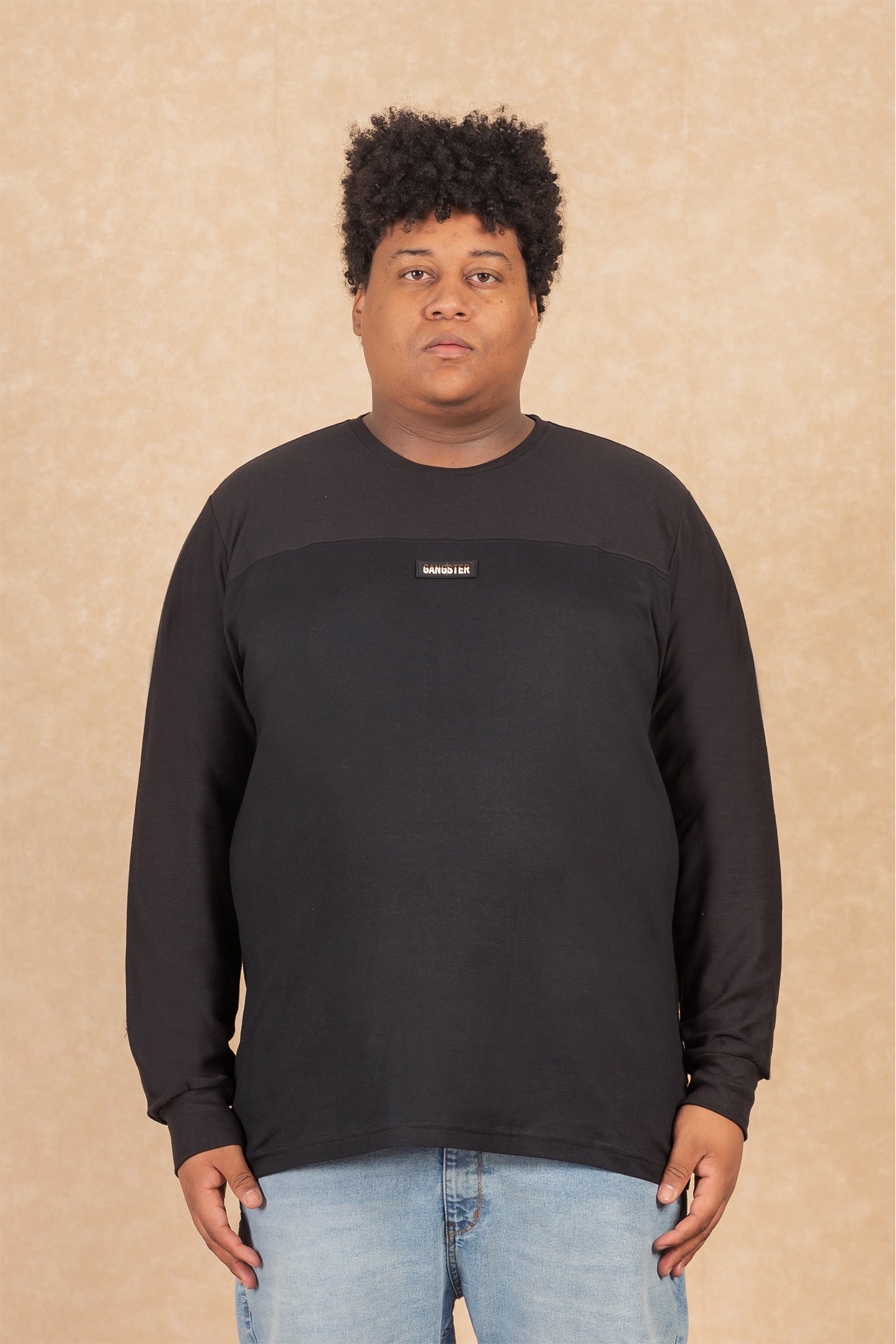 Plus Polera Ml Basica Rib Negro Gangster