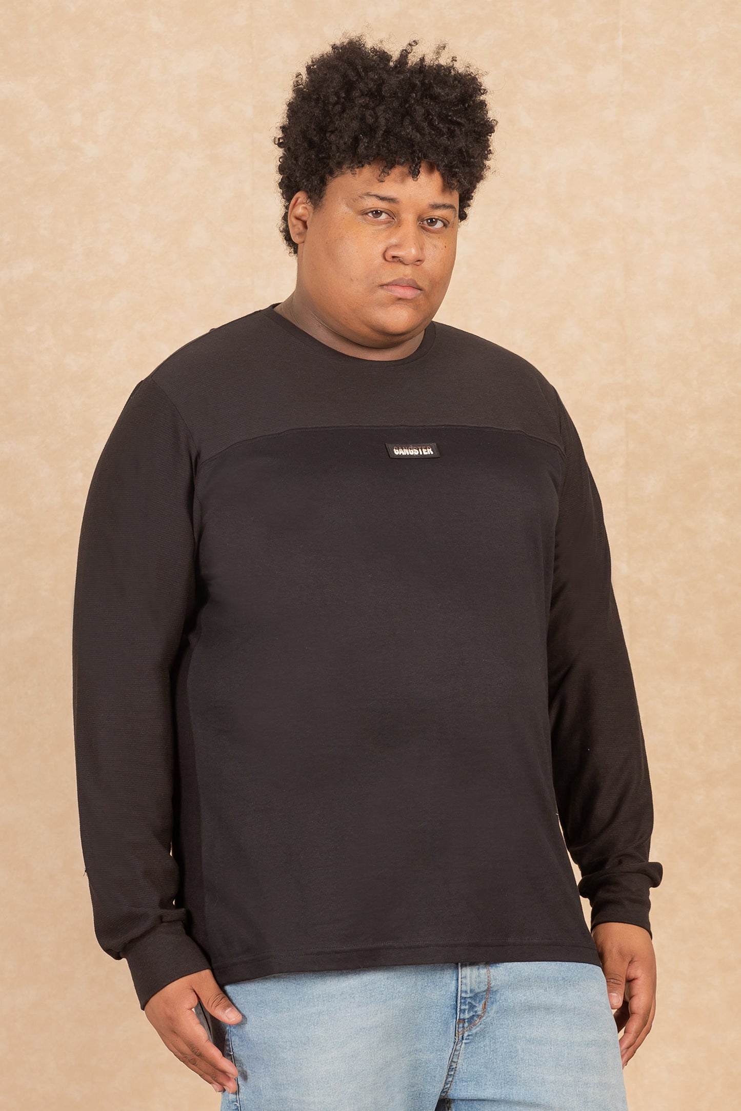 Plus Polera Ml Basica Rib Negro Gangster