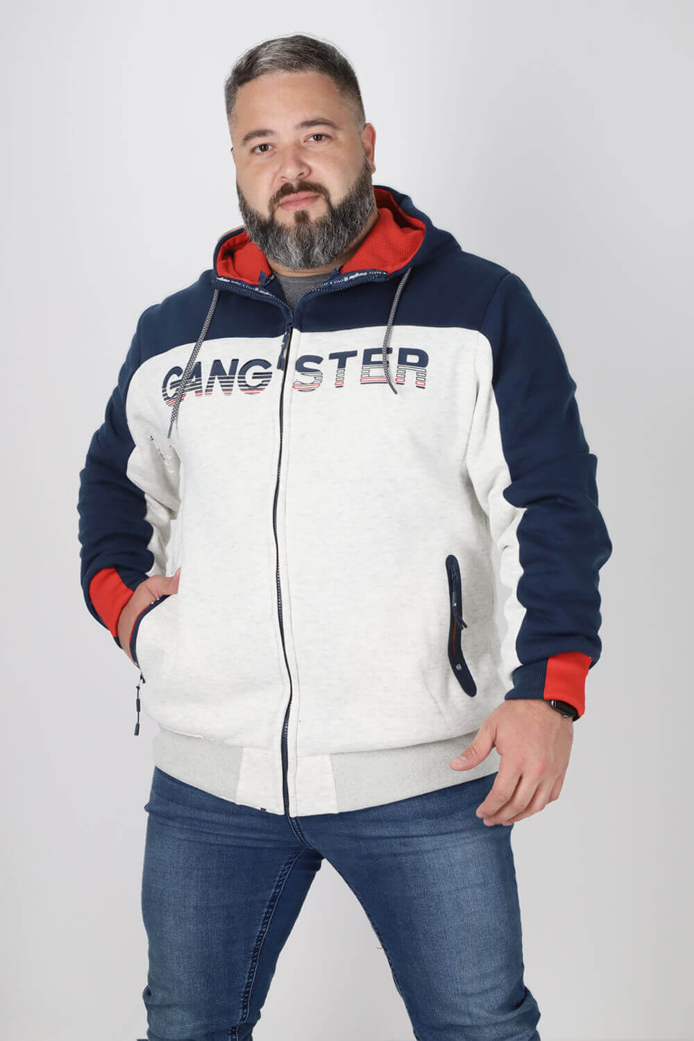 Plus Polerón Full Zipper Fleece Finder Gris Gangster