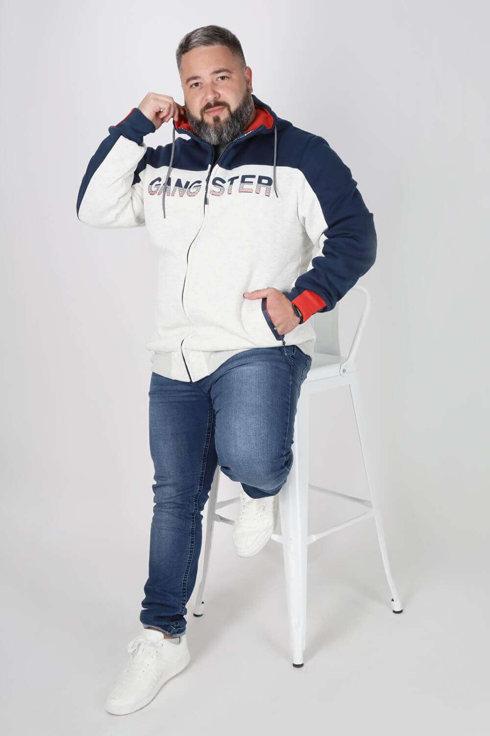 Plus Polerón Full Zipper Fleece Finder Gris Gangster