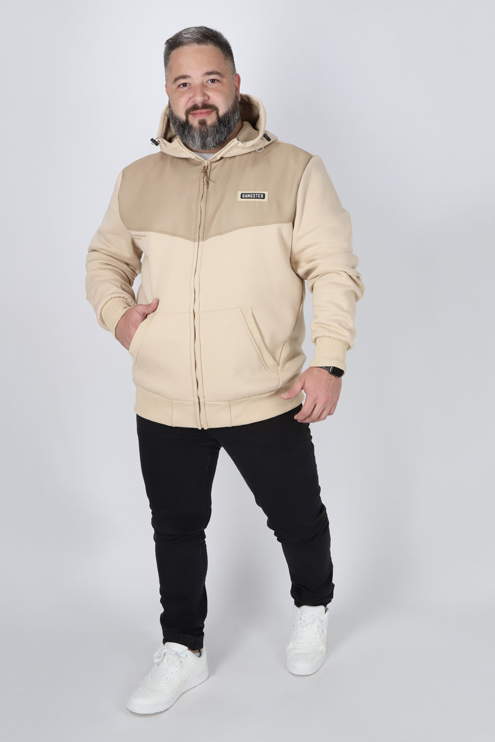 Plus Poleron Full Zipper Aura Beige Gangster