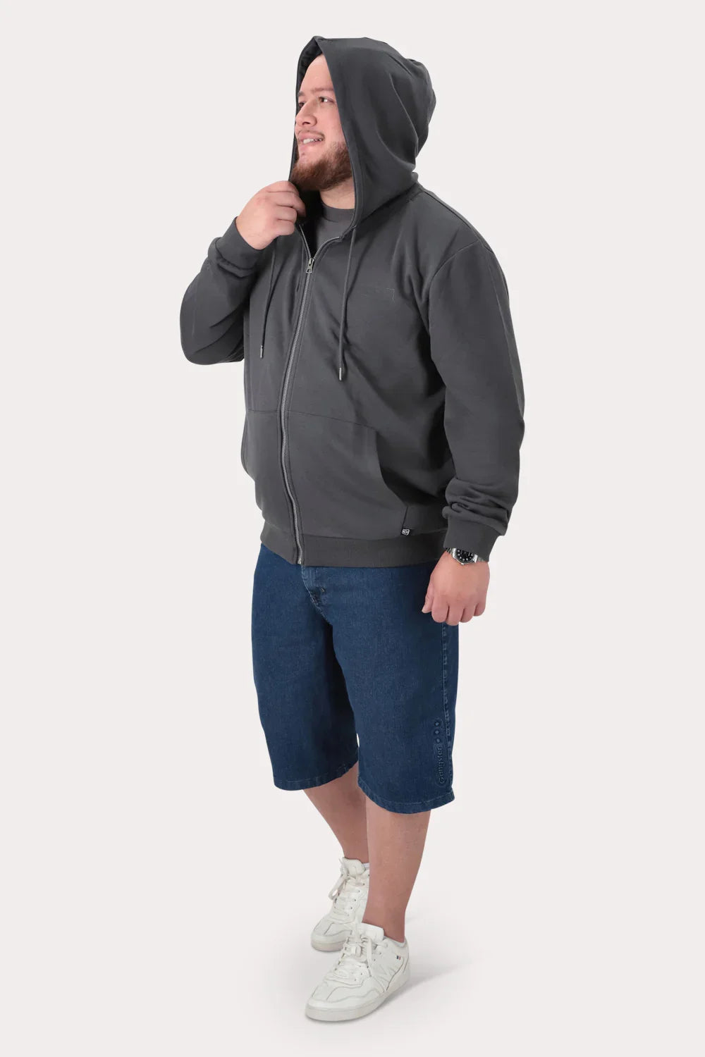 Plus Poleron Fullziper Fleece Loop Gris - Gangster
