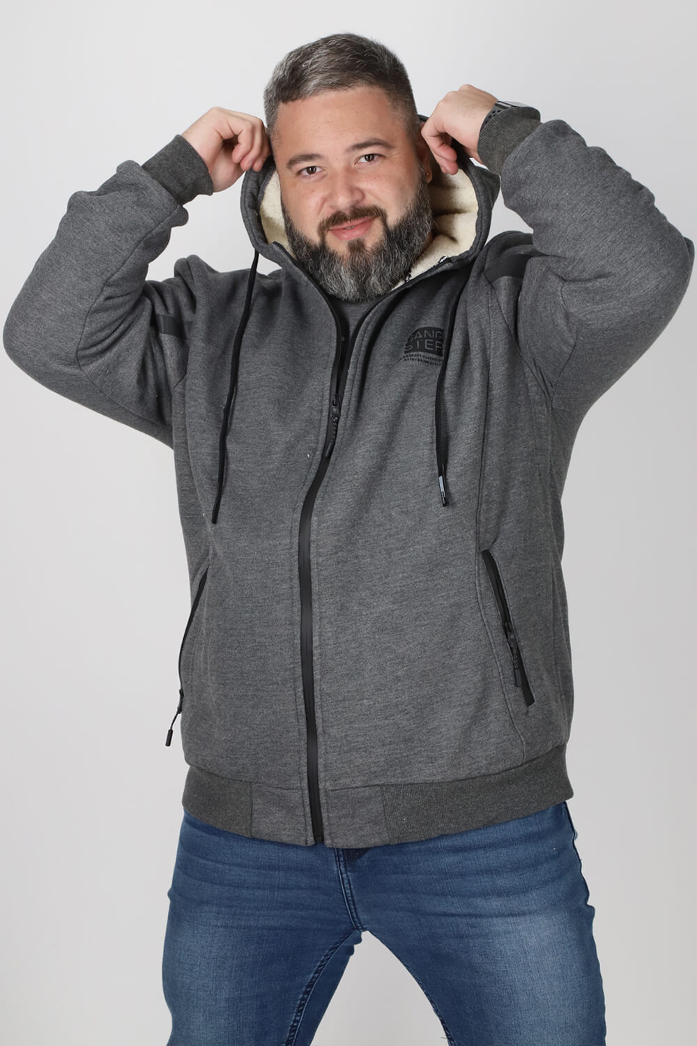 Plus Polerón Full Zipper Sherpa Eternal Gris Gangster