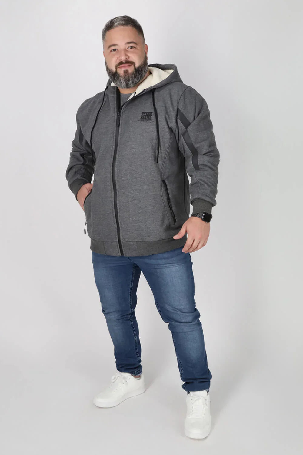 Plus Polerón Full Zipper Sherpa Eternal Gris Gangster