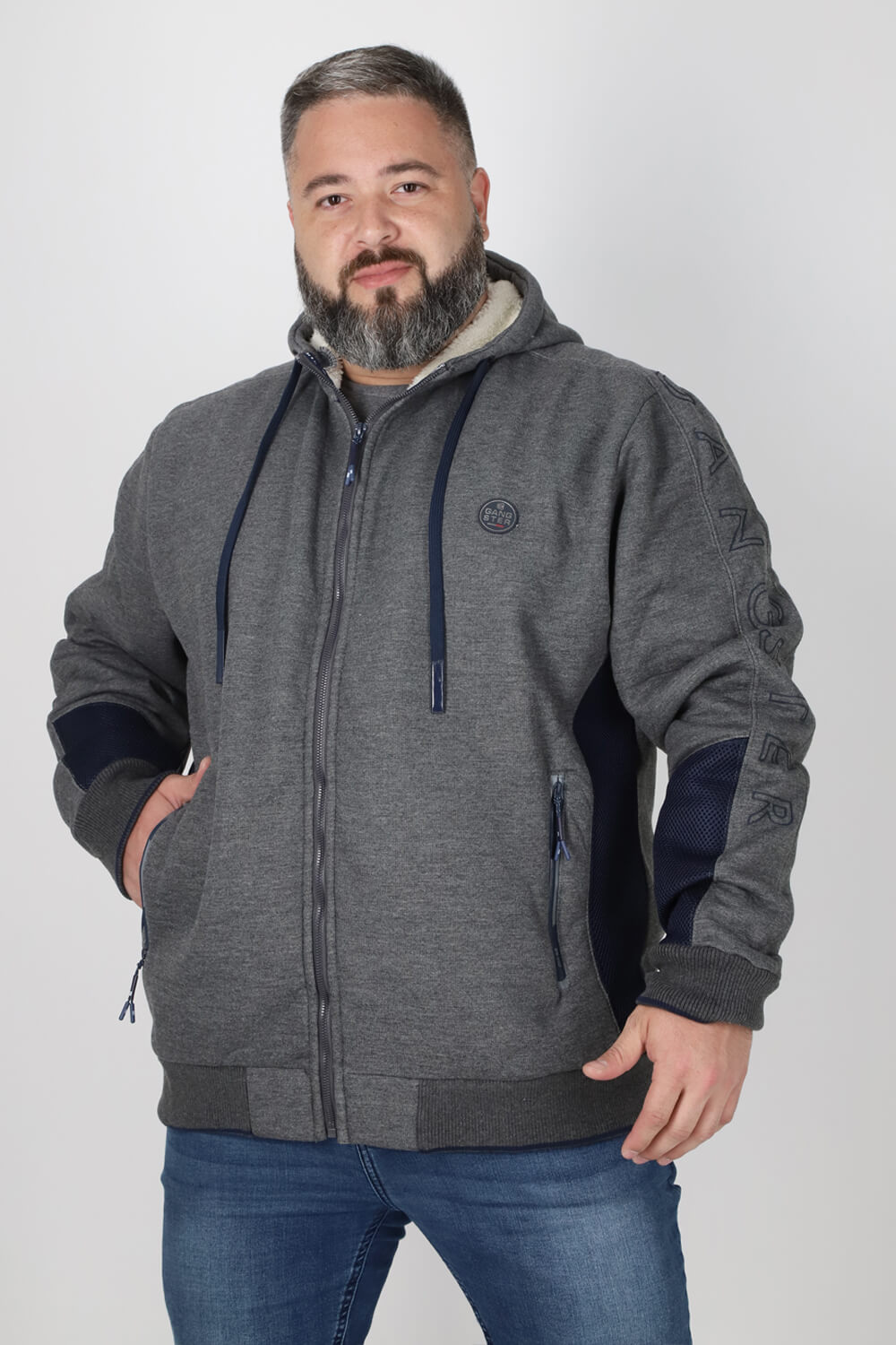 Plus Polerón Full Zipper Sherpa Tracker Gris Gangster