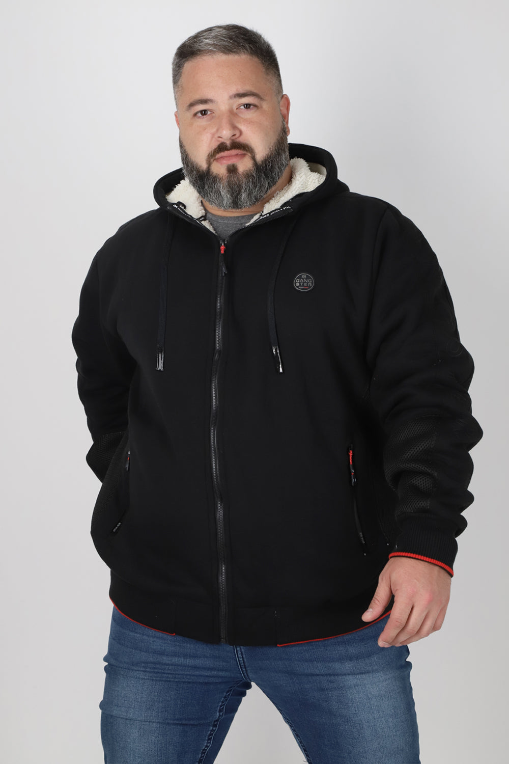 Plus Polerón Full Zipper Sherpa Tracker Negro Gangster