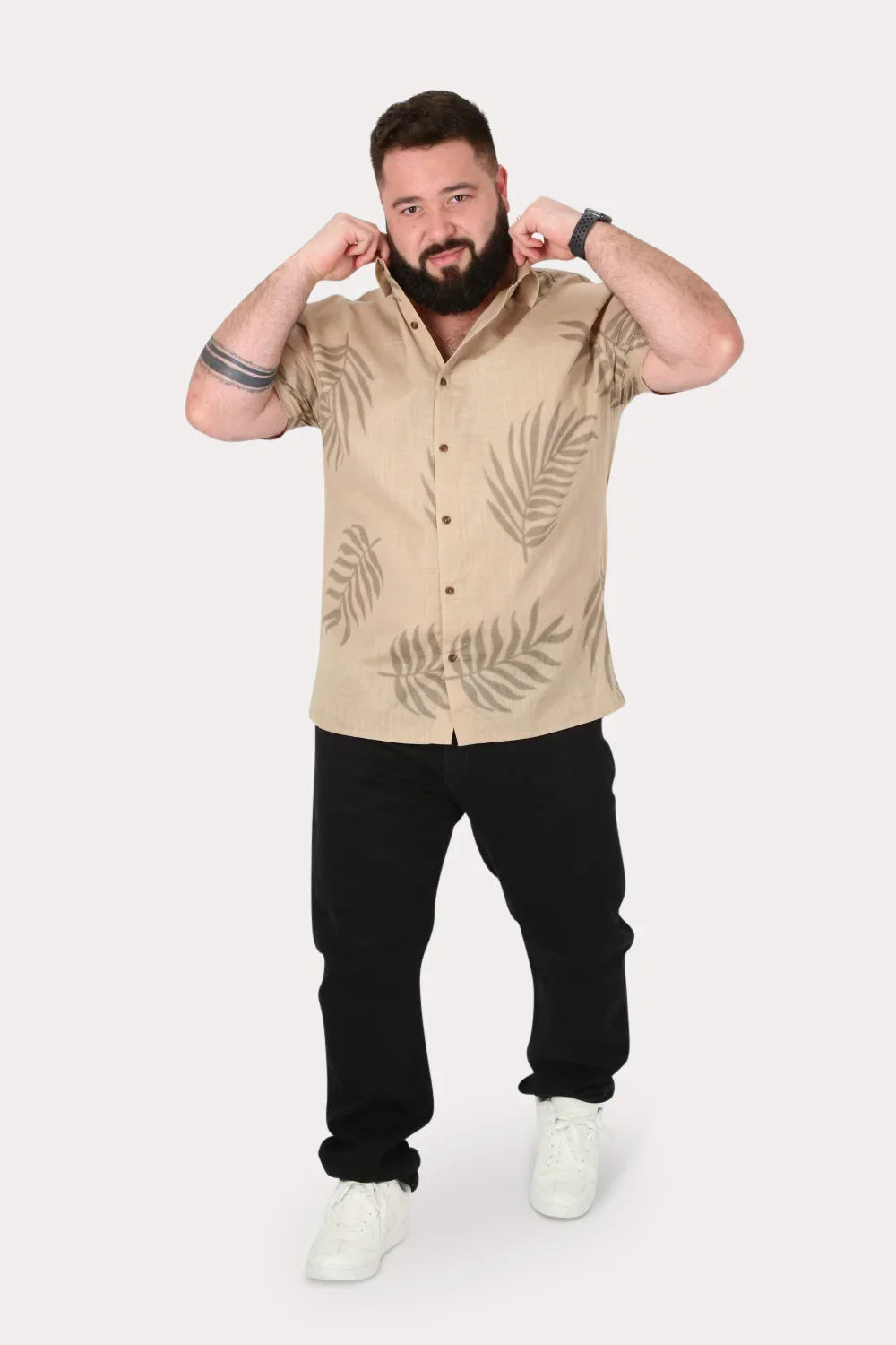 Plus Camisa Mc Algodón Meio Café Gangster - Gangster