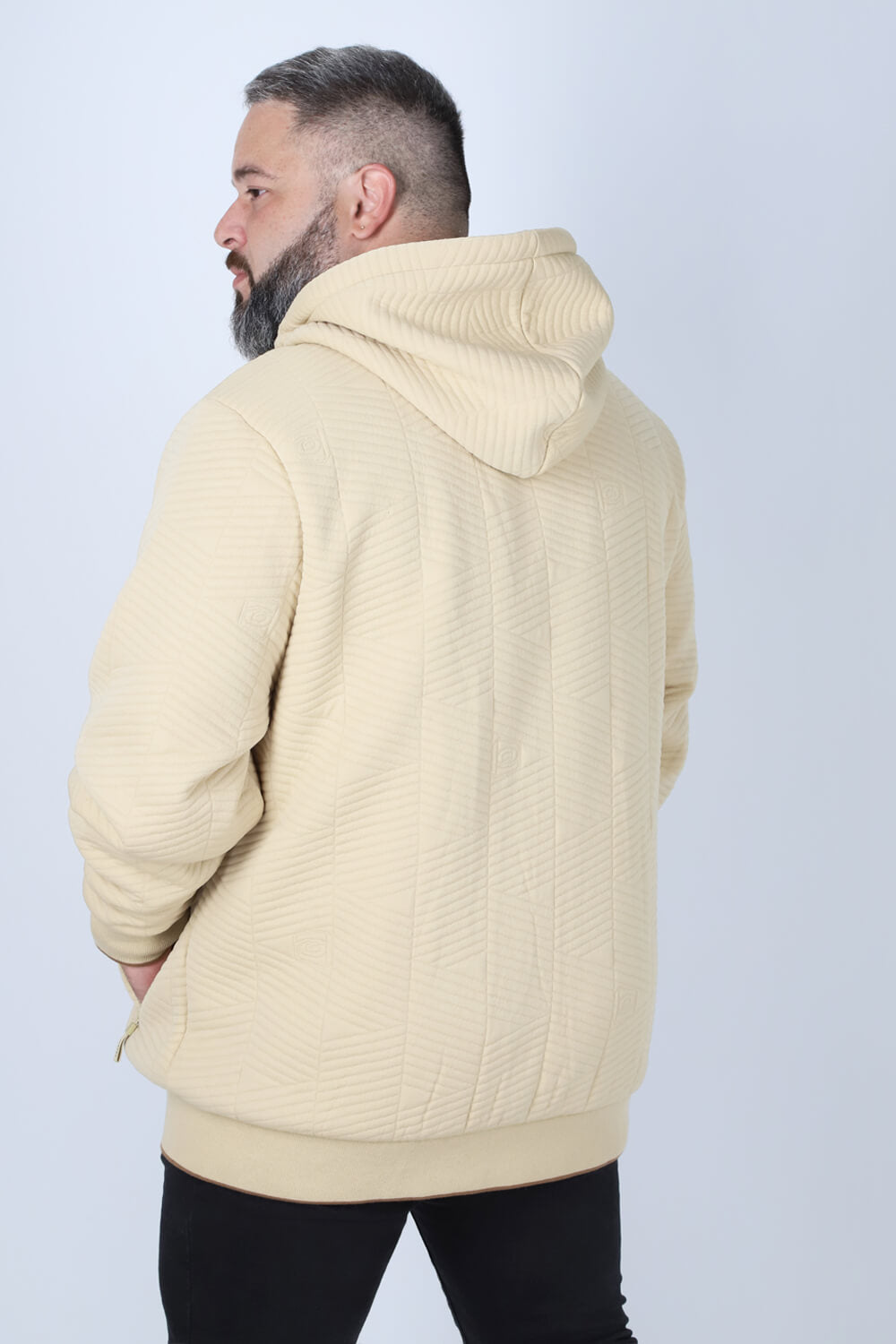 Plus Poleron Full Zipper Jacquard Sherpa Nebula Beige Gangster