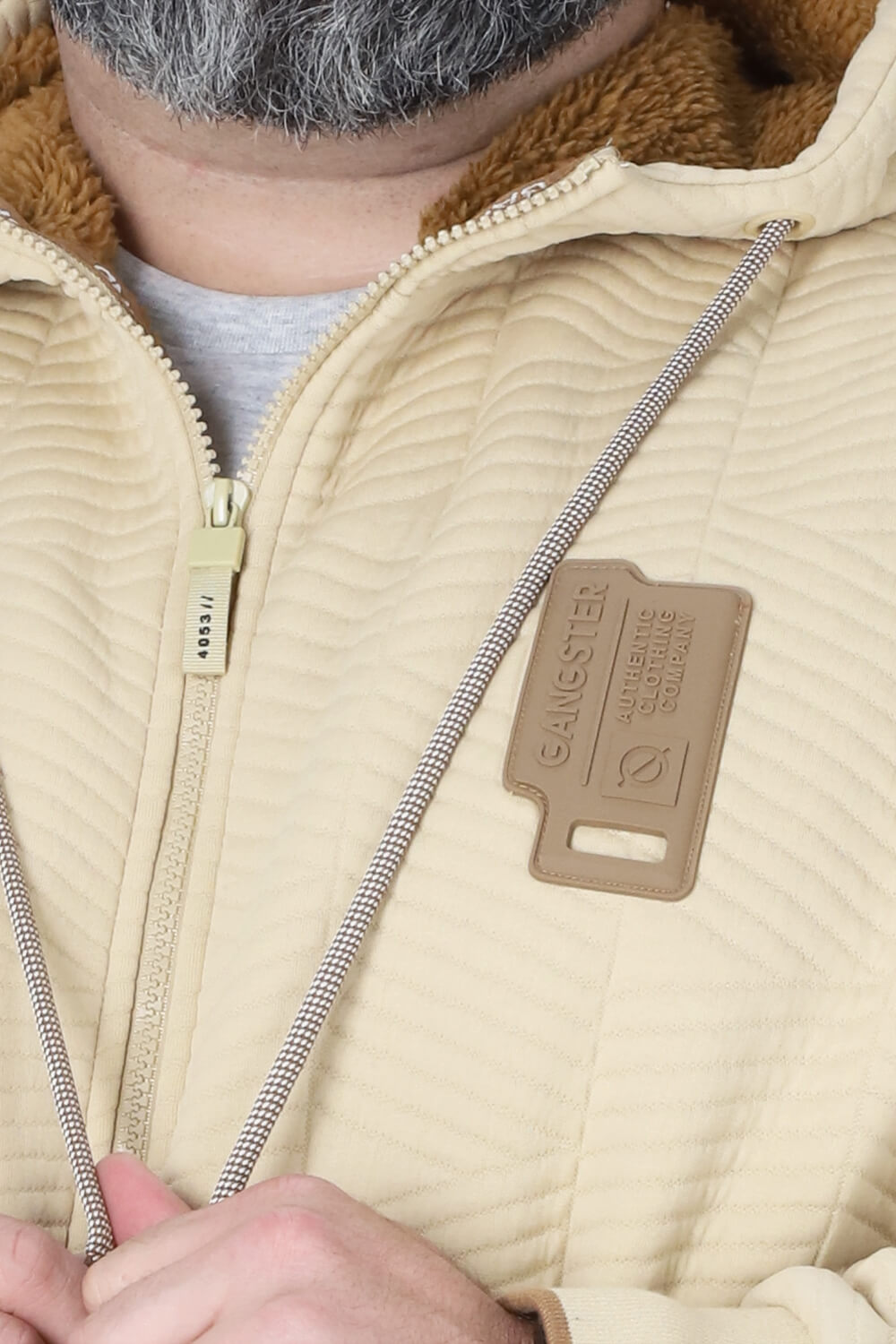 Plus Poleron Full Zipper Jacquard Sherpa Nebula Beige Gangster