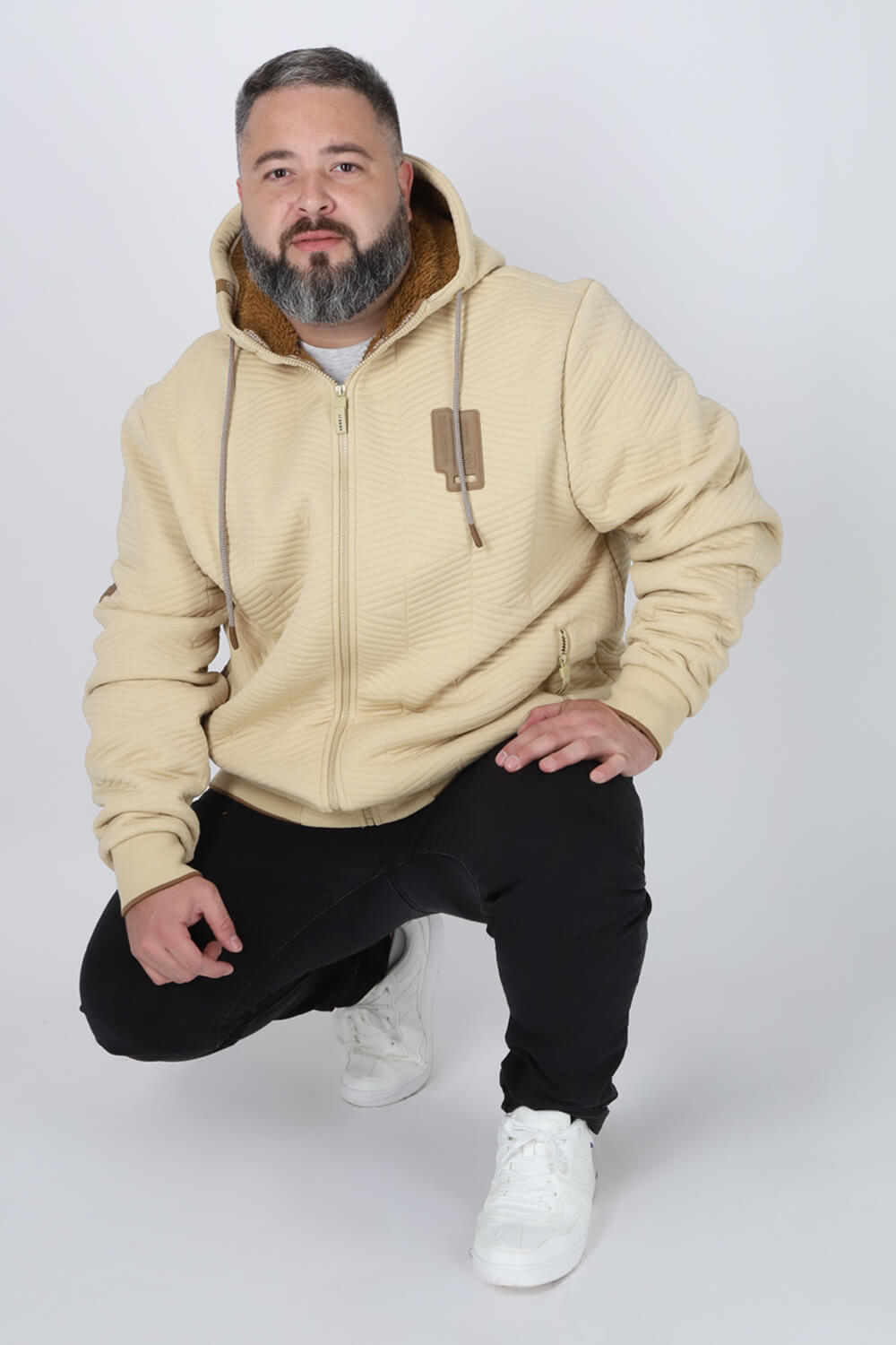 Plus Poleron Full Zipper Jacquard Sherpa Nebula Beige Gangster