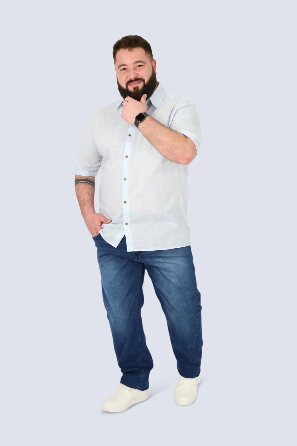 Plus Camisa Mc Algodón Pina Celeste Gangster - Gangster