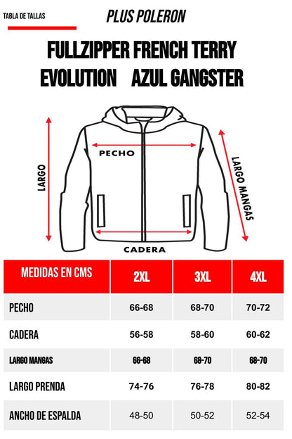 Plus Poleron Full Zipper Evolution Azul - Gangster