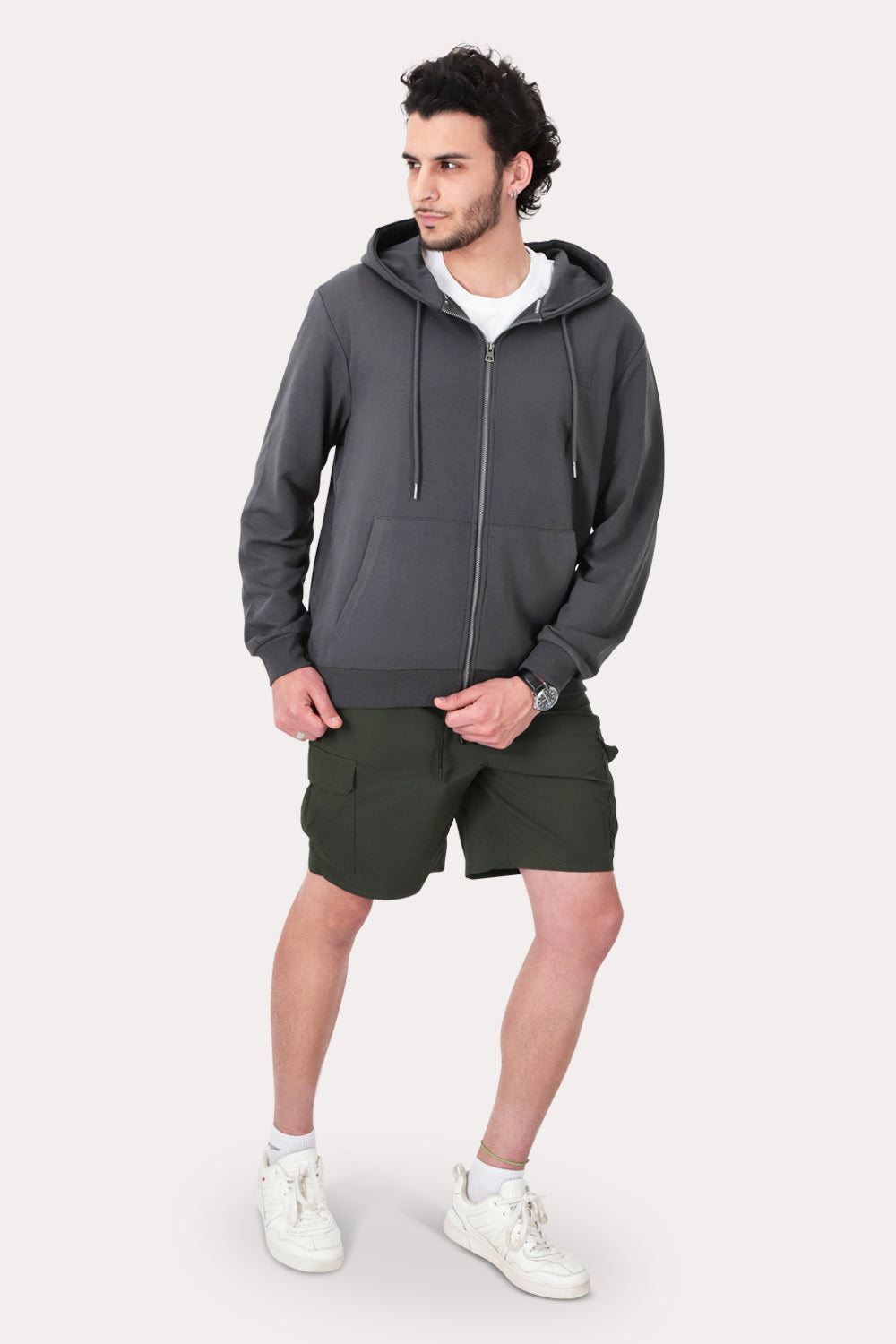 Poleron Full Zipper Fleece Loop Gris