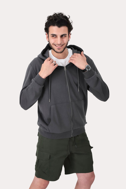 Poleron Full Zipper Fleece Loop Gris