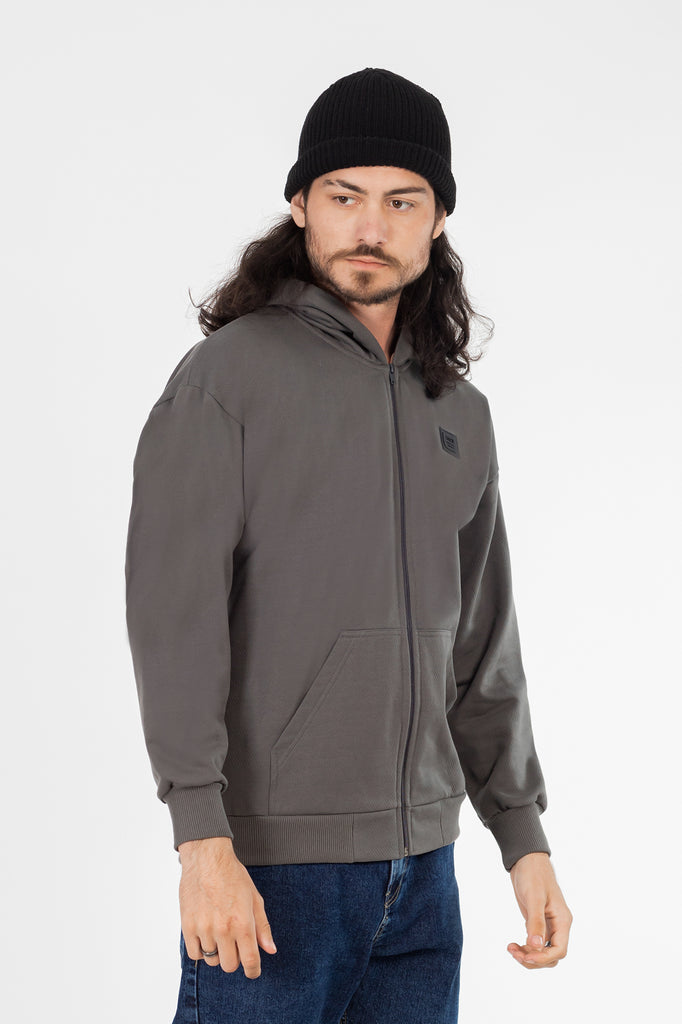 Poleron Full Zipper Fleece Peace  Gris Overcore