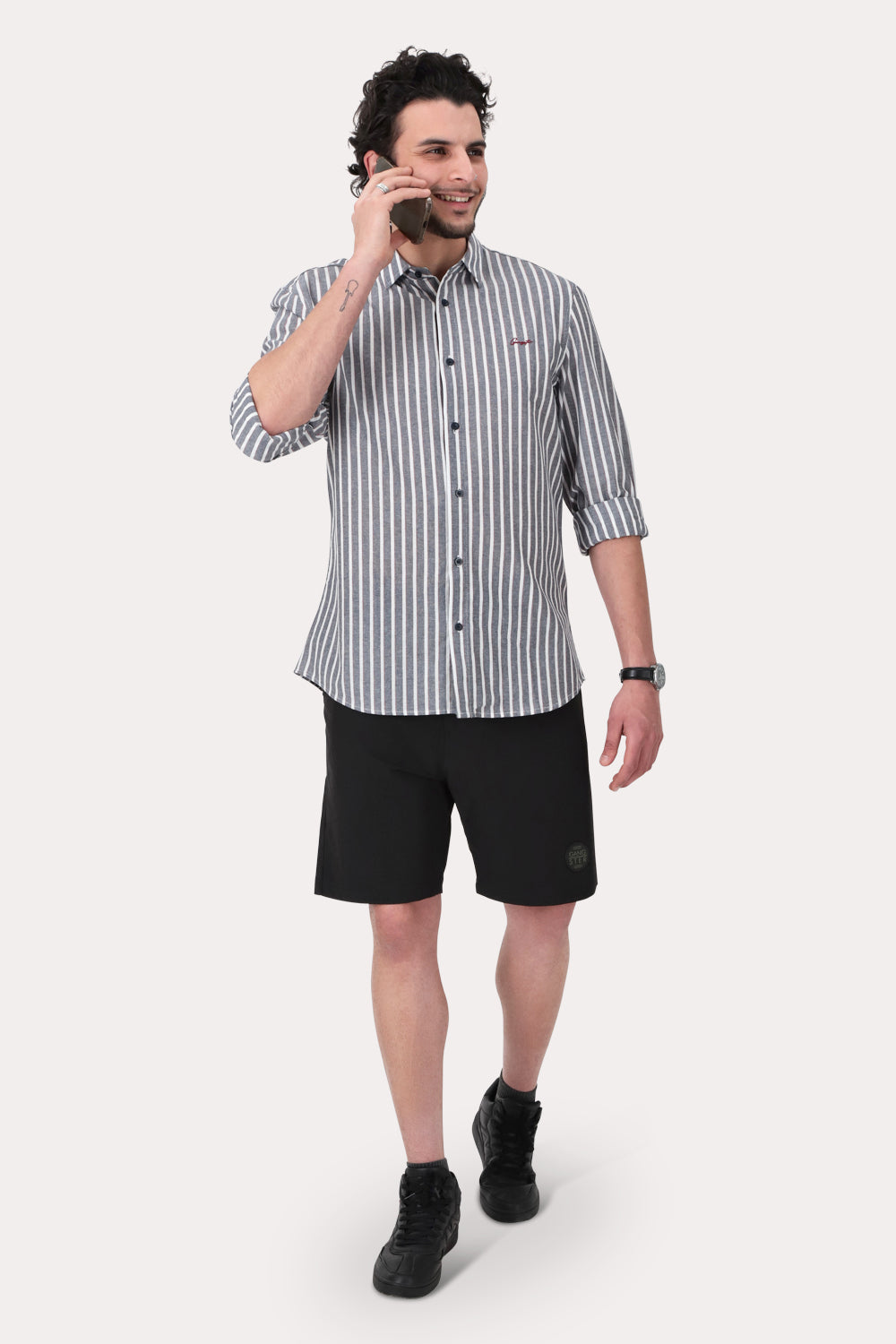 Camisa ML Fake Linho Buriti Azul Gangster