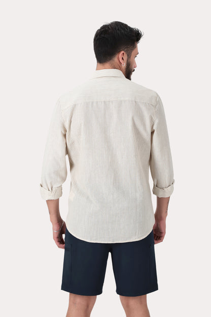 Camisa ML Fake Linho Tucuma Beige Gangster