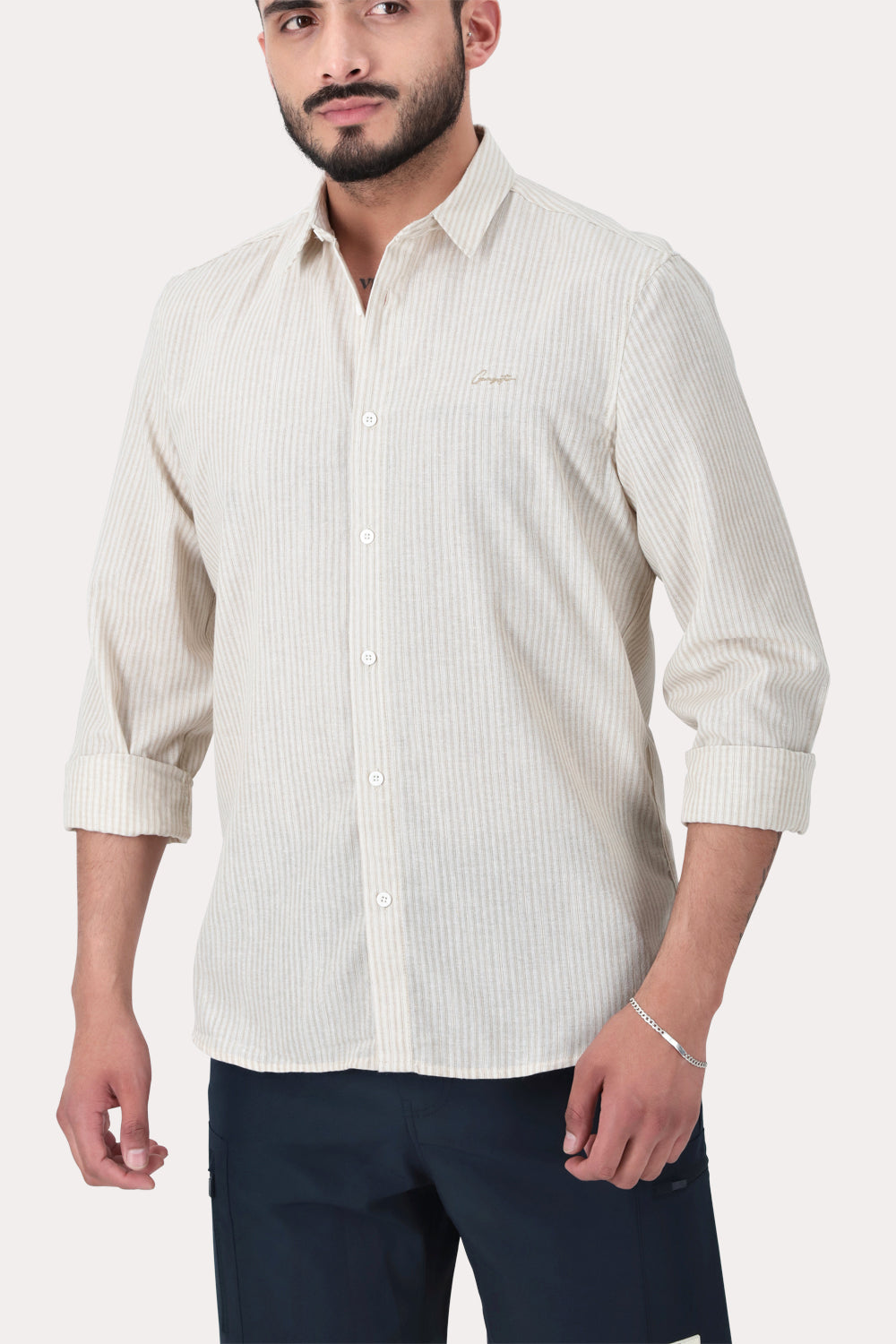Camisa ML Fake Linho Tucuma Beige Gangster