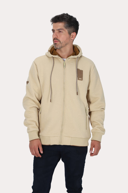 Poleron Full Zipper Jacquard Sherpa Nebula Beige Gangster