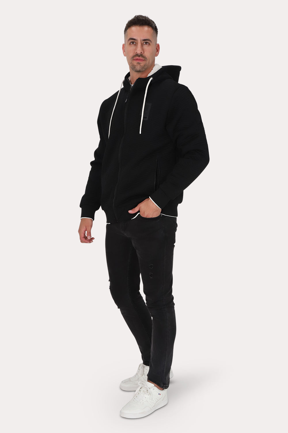 Poleron Full Zipper Jacquard Sherpa Nebula Negro Gangster