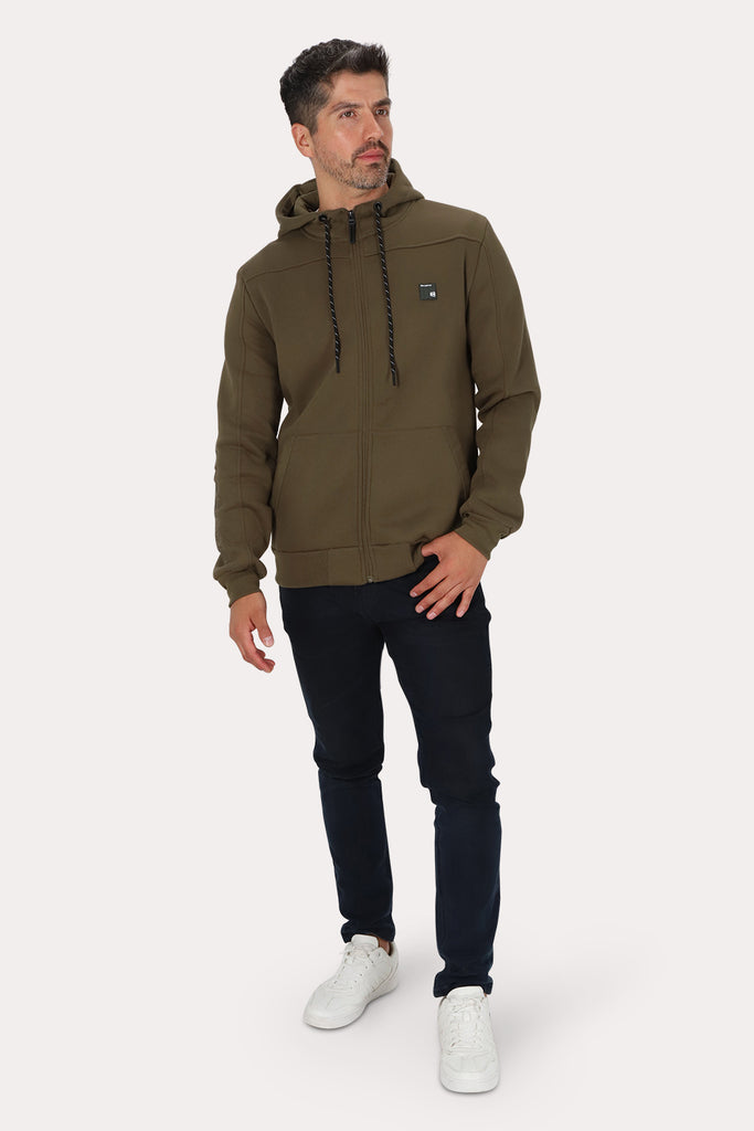 Poleron Full Zipper Fleece Block Verde Gangster