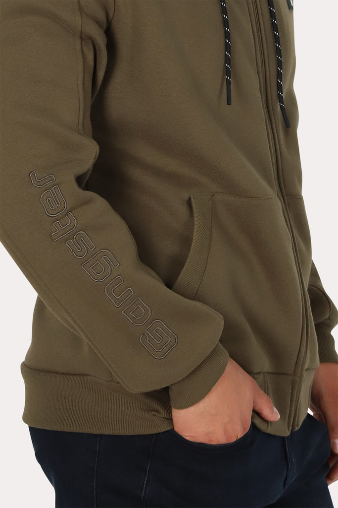 Poleron Full Zipper Fleece Block Verde Gangster