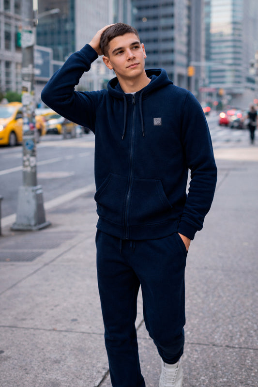 Polerón Hoodie Fleece Base Azul Marino