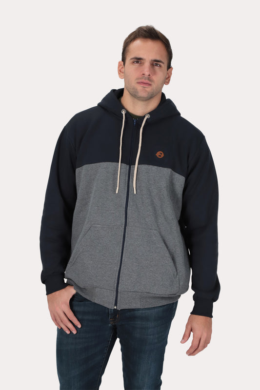 Plus Poleron Full Zipper Fleece Panel Azul Marino Gangster