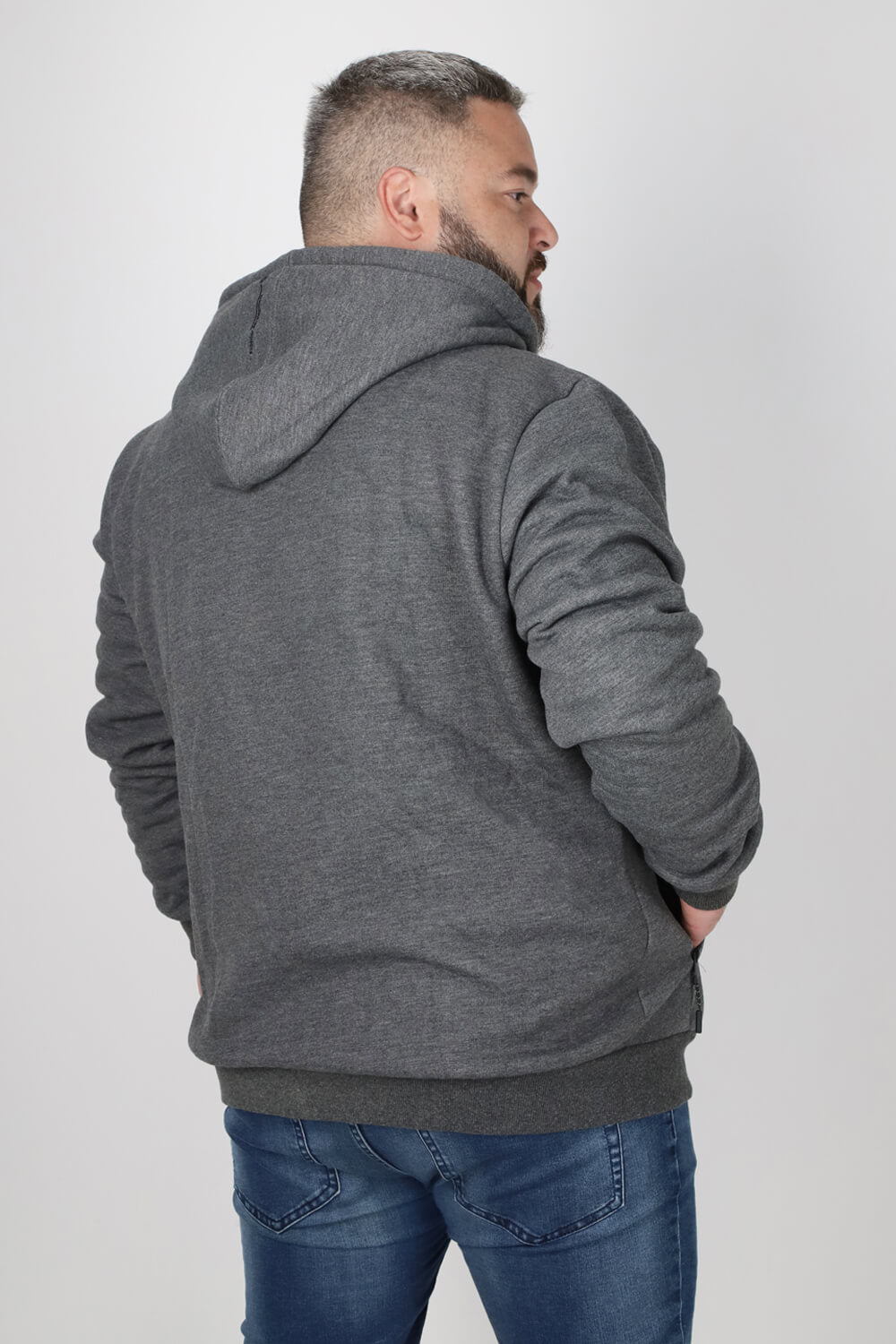 Plus Polerón Full Zipper Sherpa Eternal Gris Gangster