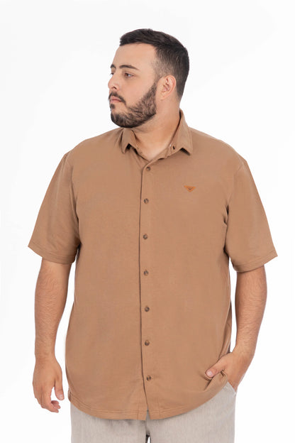 Plus Camisa Camisa Textura Mont Café - Gangster
