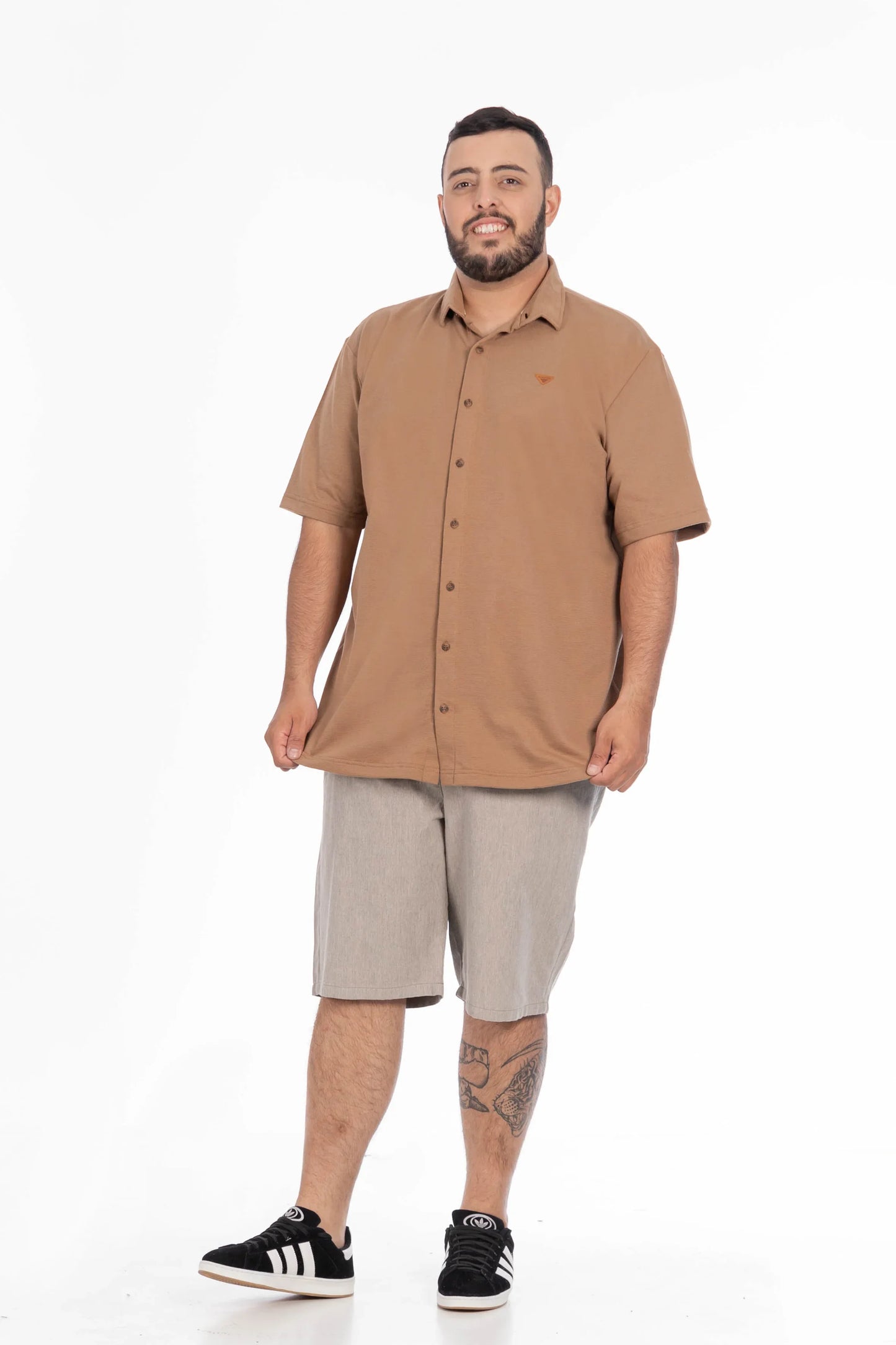 Plus Camisa Camisa Textura Mont Café - Gangster