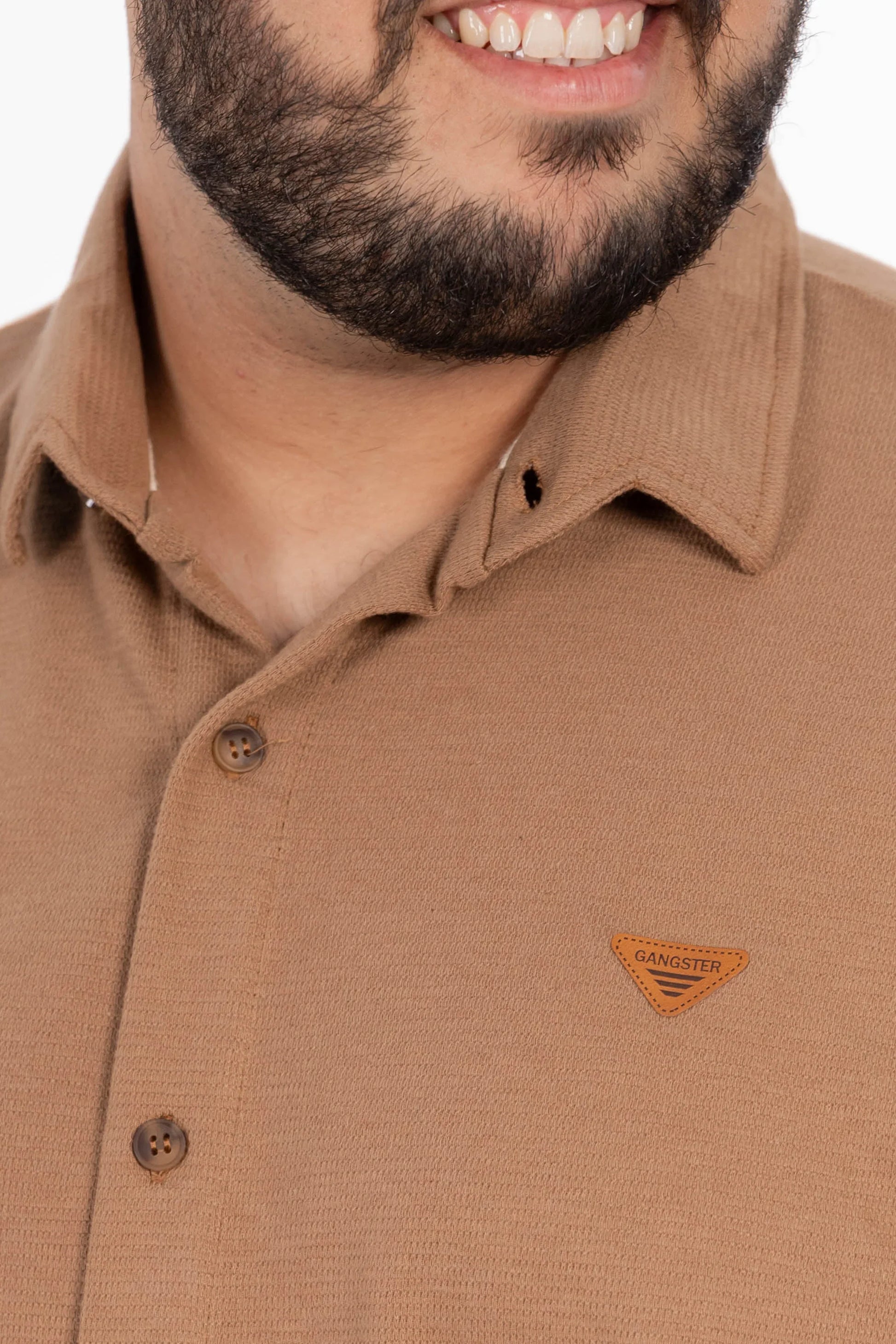 Plus Camisa Camisa Textura Mont Café - Gangster