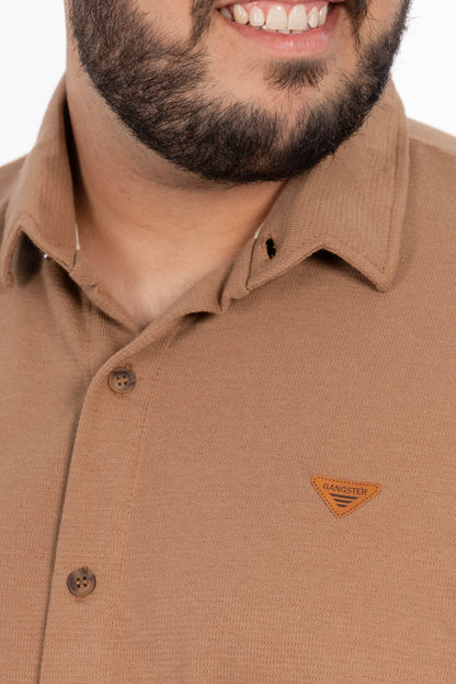 Plus Camisa Camisa Textura Mont Café - Gangster