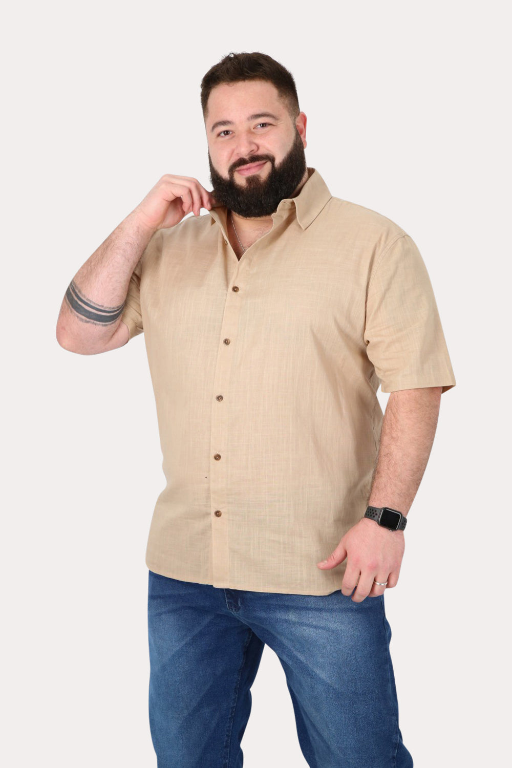 Plus Camisa Mc Algodón Imbe Beige Gangster