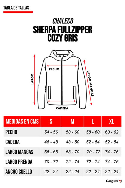 Chaleco Sherpa Full Zipper Cozy Gris Gangster