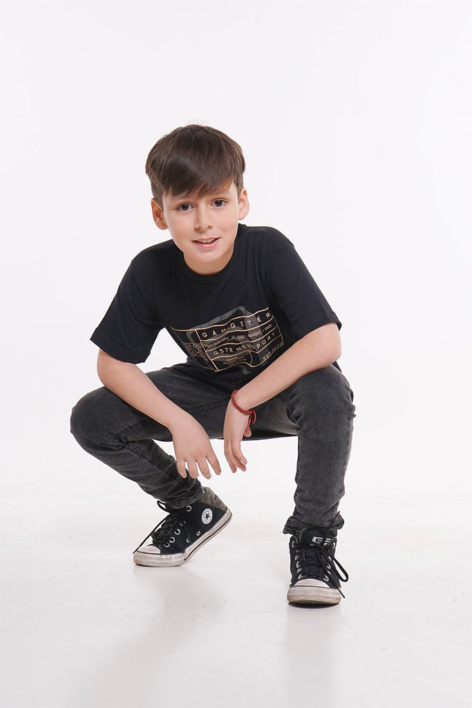Teen Polera Mc Básica Caut Negro Gangster